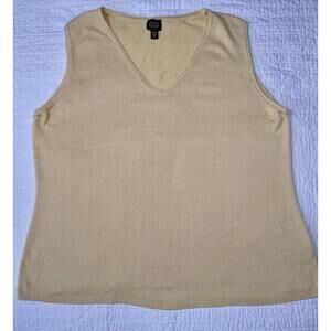 Eileen Fisher 2X Sleeveless V Neck Knit Tank Yellow Italian Yarn Plus Size